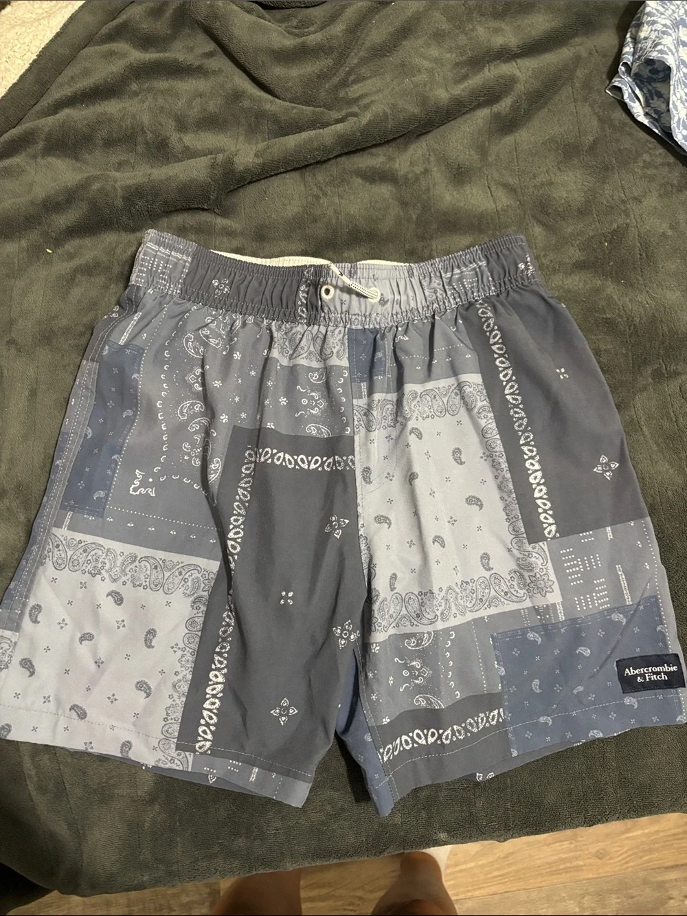 Abercrombie & Fitch Men's Blue Patchwork Bandana Swim Trunks